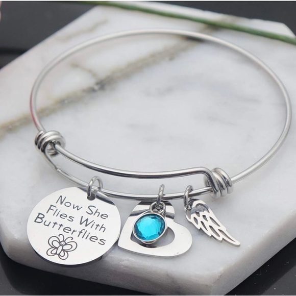 Now She Flies With Butterflies Bracelet Bangle Loss of Loved One Gift - Picture 5 of 5